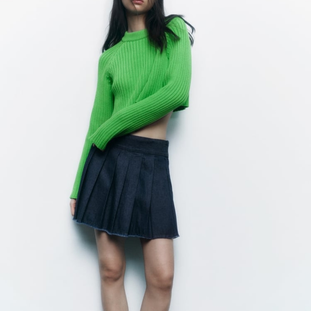 ZARA CROP KNIT SWEATER APPLE GREEN